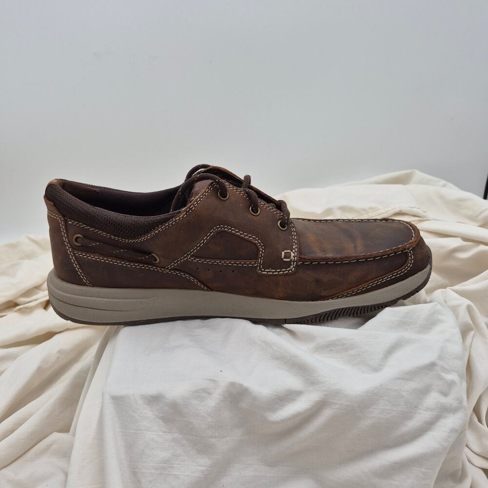 NEW Clarks Sailview Lace casual Moc-toe shoes Brown beeswax leather Men Size 12